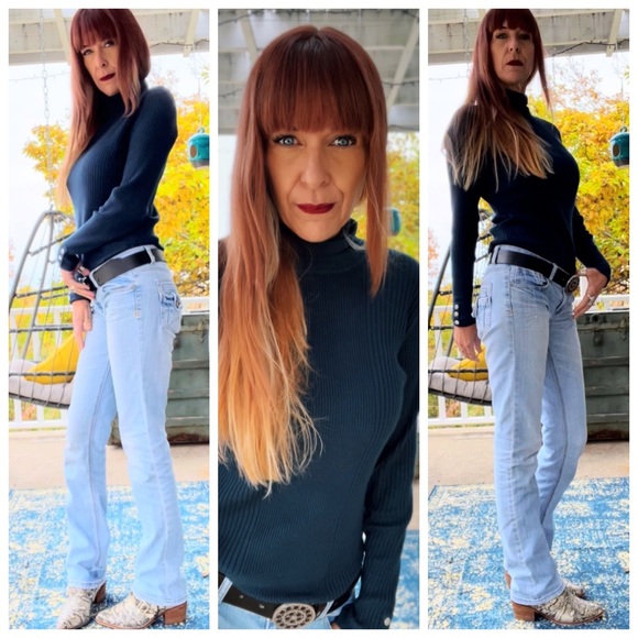 Deep Indigo Blue Turtleneck Top - Picture 8 of 17